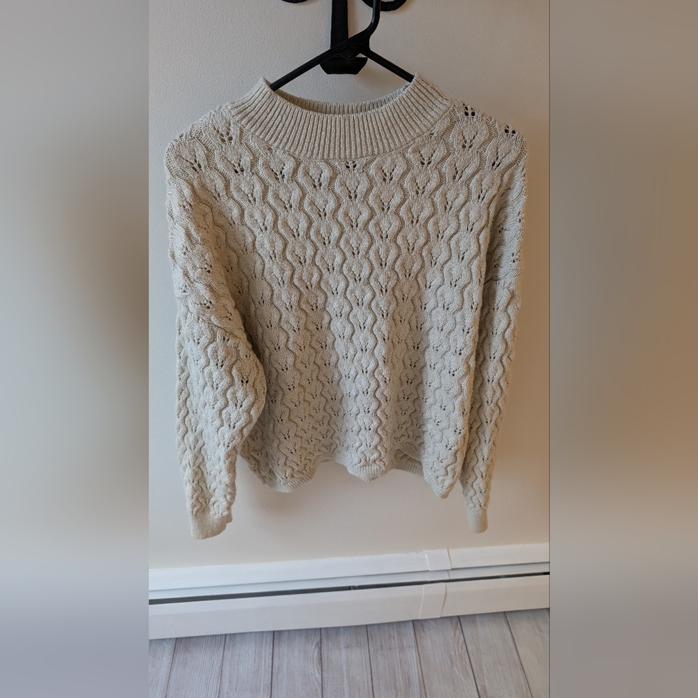 Elodie ivory sparkle cable knit pullover sweater. Size XL
